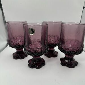 Vtg 4pc Tiffin Franciscan Madeira Plum Amethyst Goblets & Juice Glasses.